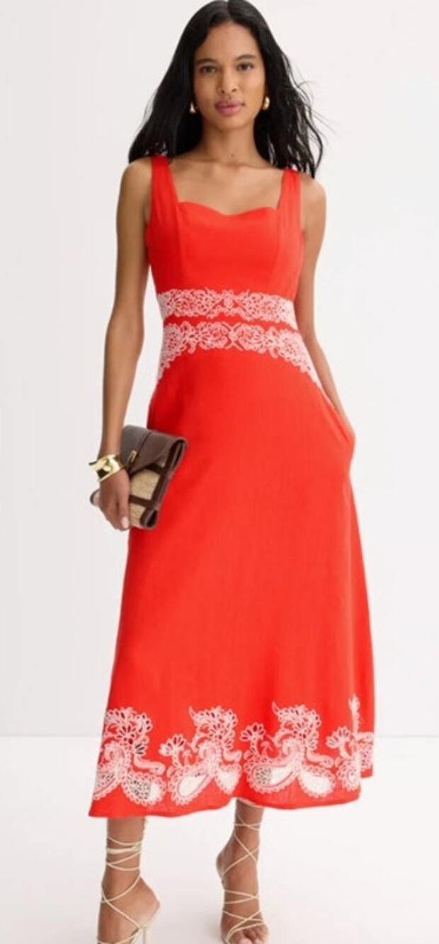 Ted Baker London Square Neck Embroidery Detail Dress Red 6